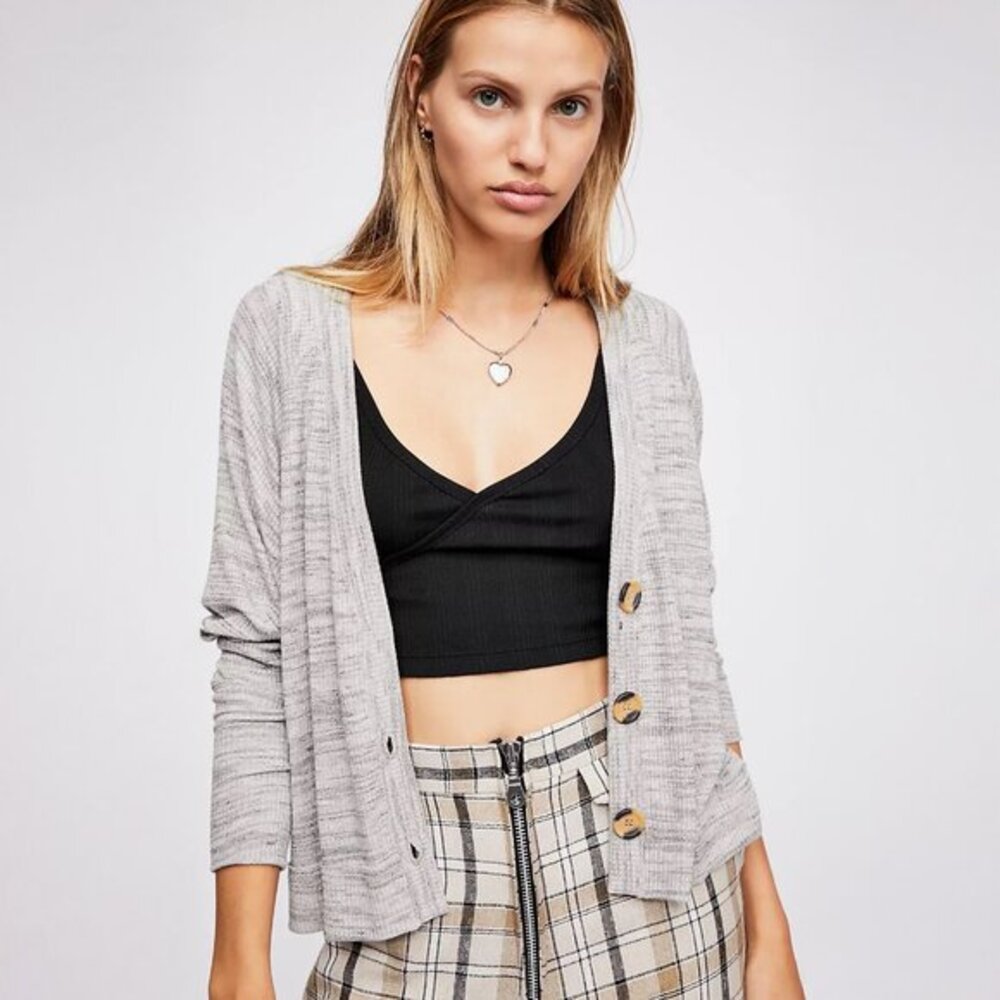 Free People We The Free Grove Cardi in Light Heather Gray - sz Medium